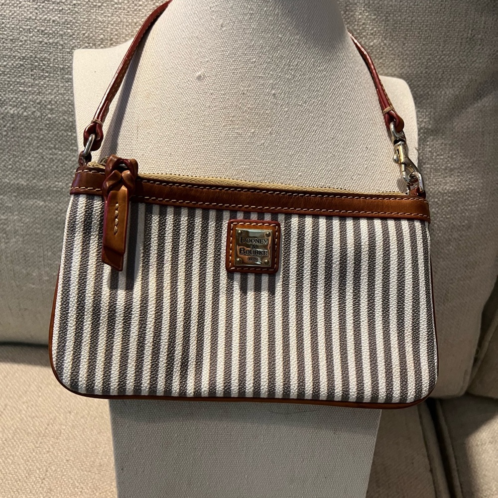 Dooney & Bourke Tan and White Striped Clutch